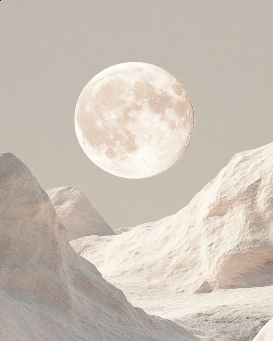 Full moon above a pale lunar landscape