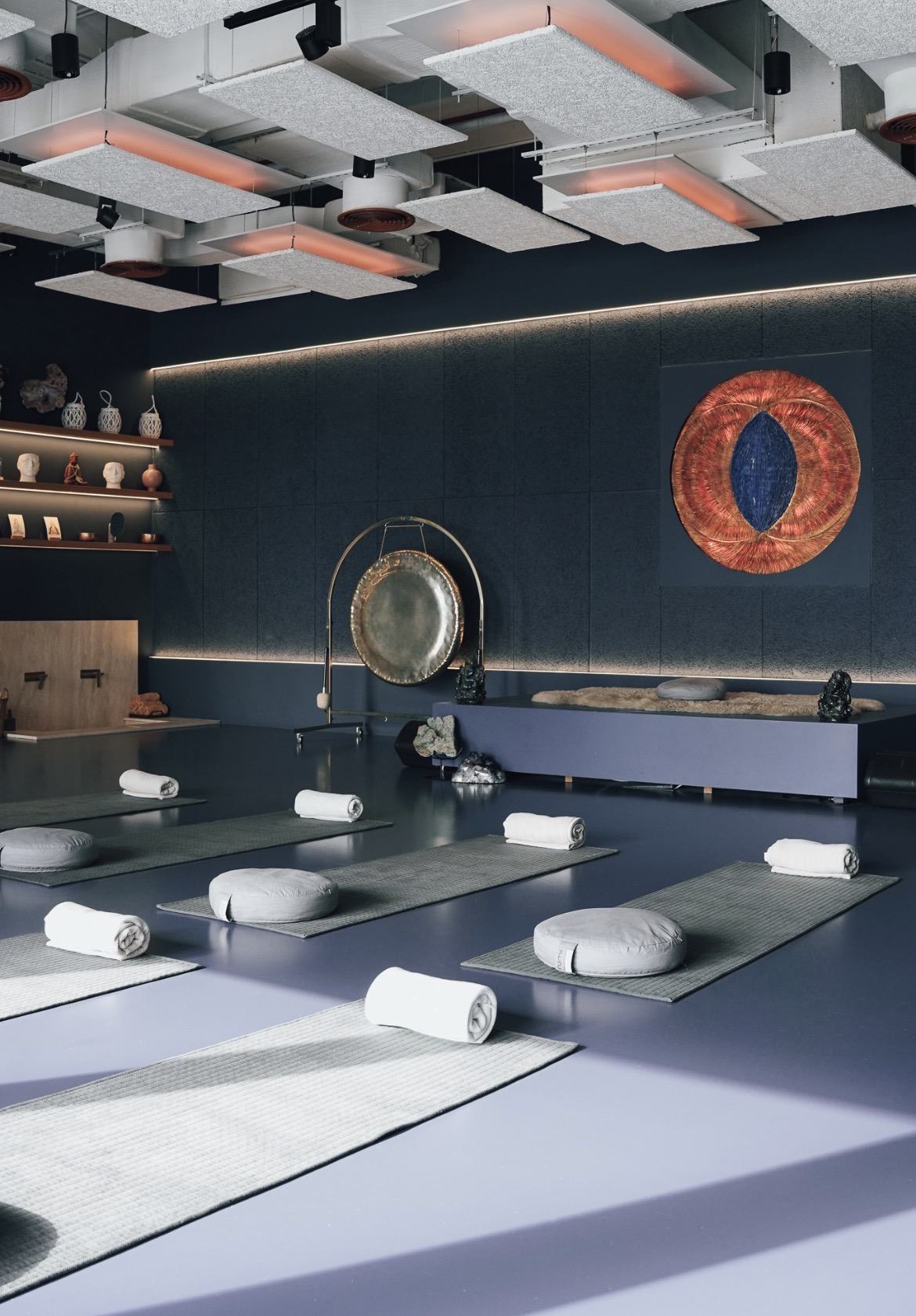 The Eka Mai Dubai practice room prepared with mats